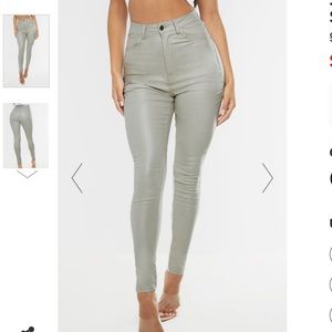 PrettyLittleThing Stone Hourglass Coated Skinny Jeans, Size 8